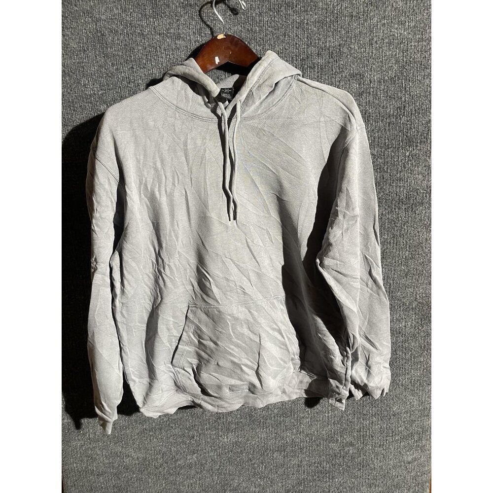 Hoodie Sweatshirt Mens Medium Gray Pullover Fleece Kangaroo Pocket Basic Solid